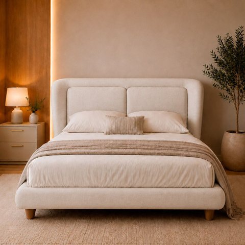 Cama Japonesa com Cabeceira Casal Blind Haru Linho Off White - Sallar Home