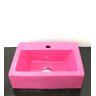 Cuba de louça retangular rosa com apoio para torneira - 1