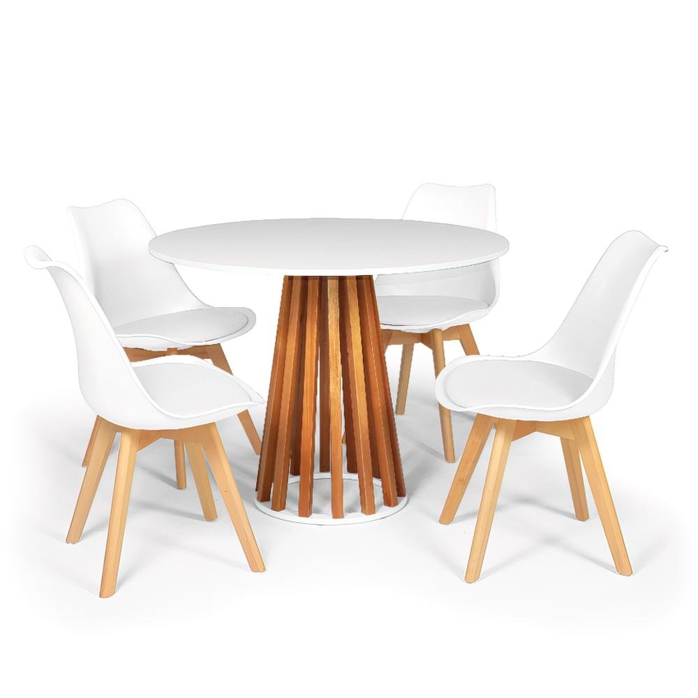 Conjunto Mesa de Jantar Talia Amadeirada Branca 100cm com 4 Cadeiras Eiffel Leda - Branco