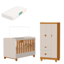 Ver imagem 1 de Quarto de Bebe Berço Americano + Guarda Roupa Infantil 3P 3g Apolo com Colchção Areia Savana