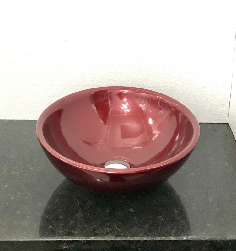 Cuba de louça redonda de sobrepor vermelho vinho 41 x 16cm - 1