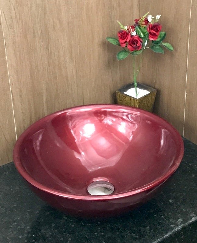 Cuba de louça redonda de sobrepor vermelho vinho 41 x 16cm - 4