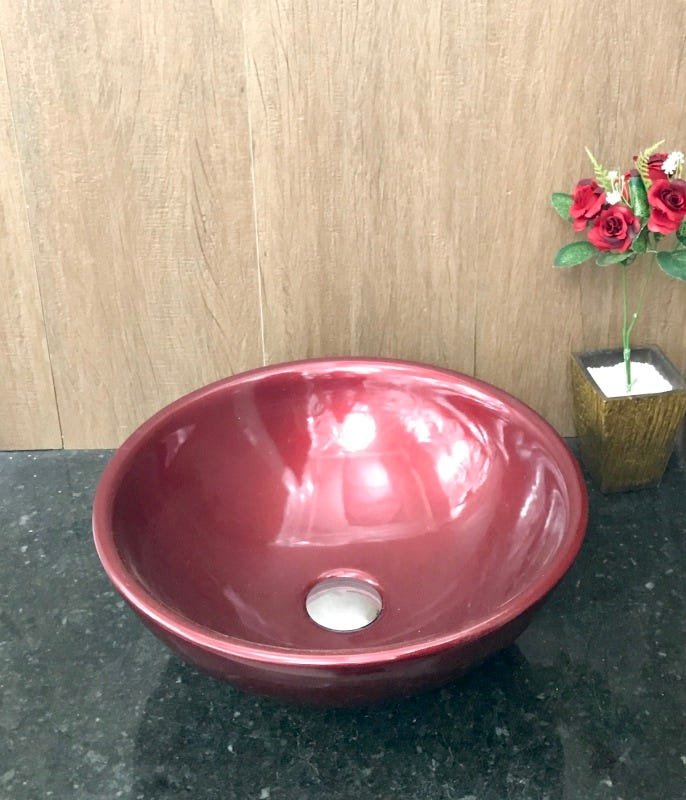 Cuba de louça redonda de sobrepor vermelho vinho 41 x 16cm - 2