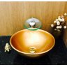 Kit com cuba louça dourada redonda,válvula,torneira,sifã - 2