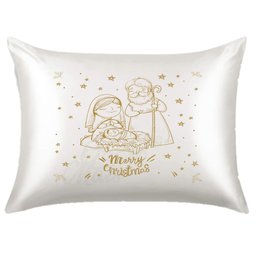 Fronha de Cetim Personalizada Presépio Dourado Natal Cute 1 - 1