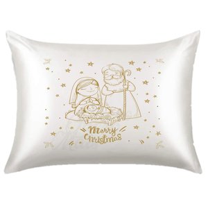 Fronha de Cetim Personalizada Presépio Dourado Natal Cute 1