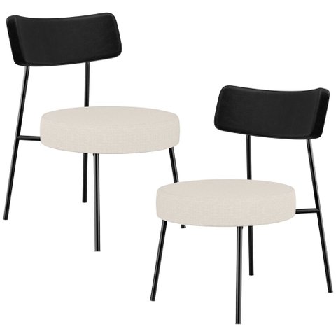 Kit 02 Poltronas Decorativas Para Sala De Estar Base Fixa Londres L02 Couríssimo Preto Linho Bege - 