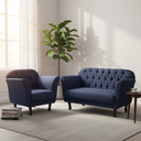Ver imagem 1 de Kit Namoradeira + 1 Poltrona Decorativa Dália Suede Azul Marinho Pés Madeira Mz Decor