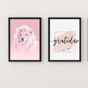 Ver imagem 2 de Kit 2 Quadros Decorativos Leão Rosa Gratidão 24x18cm:Madeira branca