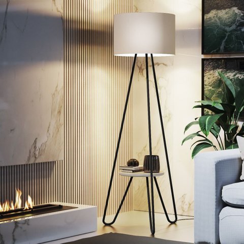 Luminária de Chão Industrial Abajur Real Tripé Design Retrô:preto/offwhite