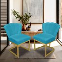 Ver imagem 1 de Kit 02 Cadeira Escritório/recepção Flor - Base Ferro Dourado - Azul Turquesa