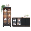 Ver imagem 2 de Conjunto Cristaleira 2 Portas de Vidro Guanabara com LED e Buffet Sala de Jantar 4 Portas Vitória Preto/Fosco/Noce Milano
