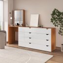 Ver imagem 1 de Cômoda Penteadeira Porto 8 Gavetas com Espelho 209x160cm Branco/Freijó 240891
