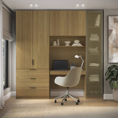 Guarda Roupa Modular 5 Portas Reflecta com Mesa Altezza Clean Freijó