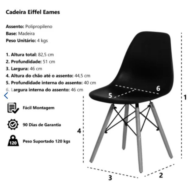 Kit 4 Cadeiras Charles Eames Eiffel Preto - 4