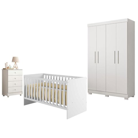 Guarda Roupa Florida com Gaveteiro Soft e Berço Nacional Life 2186 Branco Acetinado - Tigus