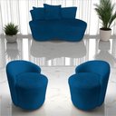 Ver imagem 1 de Kit Namoradeira + 2 Poltronas Yara Orgânica Couro Azul Marinho