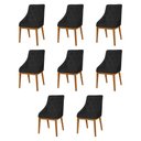 Ver imagem 1 de Kit 8 Cadeiras de Jantar Luxo Estofada Elisa Anatômica Capitonê em Couro Pu Preto Base Madeira Maciç