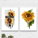 Ver imagem 1 de Kit 2 Quadros Girassóis Faith Cruz 24x18cm - com vidro:Madeira preta