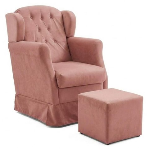 Poltrona de Amamentacao Balanco e Puff Malu Suede Rose Mpassos