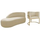 Ver imagem 1 de Kit Divã Luna 140cm Lado Esquerdo e 01 Poltrona Base de Ferro Dourado Suede Cor Bege