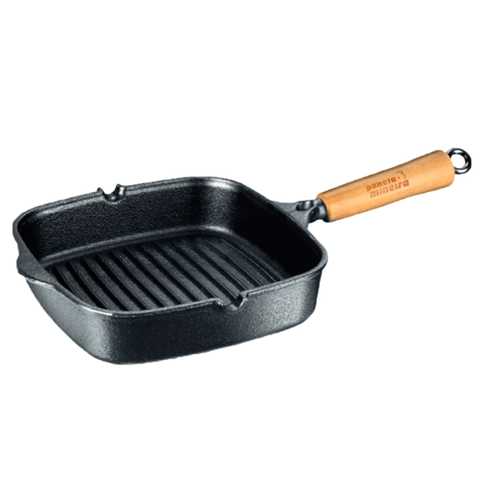 Frigideira Cook Grill Grelha Ferro Fundido Com Cabo de Madeira