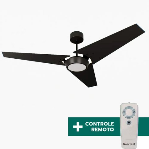 Ventilador de Teto Com Controle Remoto Natuvent Callis Led 3 Pás Madeira Preto 3000k Branco Quente