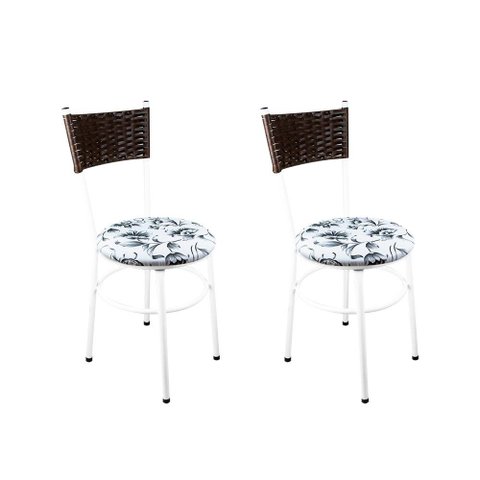 2 Cadeiras Brancas para Cozinha Viena Marrom:Floral Branco