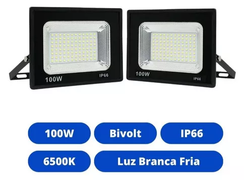 Luz Refletora Led 100w a Carcaça Preto Branco Frio Bivolt - 2