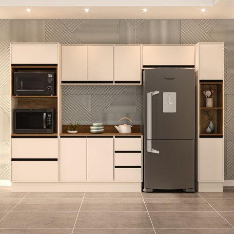 Cozinha Compacta 5 Peças 250049 com Tampo Koya Creme Politorno Móveis