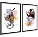 Ver imagem 1 de Kit 2 Quadros Bohos Marrom Rosa Ramos 33x24cm:moldura Preta