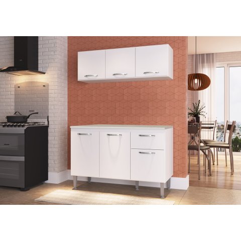 Balcão de Pia 1,20 com Tampo + Aéreo Raissa Branco - Megasul