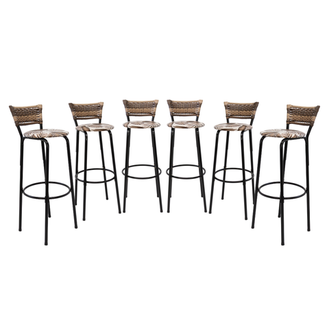 Kit 6 Banquetas 80cm para Balcão Ilha Bancada Área Gourmet Encosto em Junco Banco Itagold
