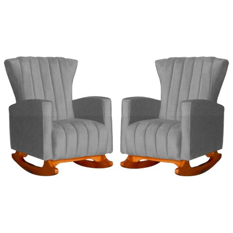 Conjunto 2 Poltronas Estofadas de Balanço Melinda Suede Cinza - LM DECOR