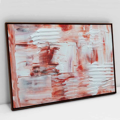 Quadro Decorativo em Canvas Abstrato Vermelho e Branco TaColado Moldura Flutuante 4,5cm Madeira 120 