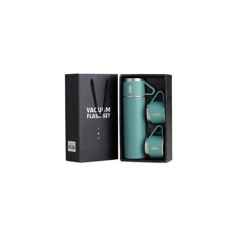 Conjunto Garrafa Térmica MS702 500ml Vacuum Flask Set com 3 Xícaras:Verde