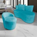 Ver imagem 1 de Kit Namoradeira + Poltrona Yara Orgânica Suede Azul Turquesa