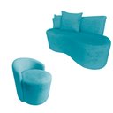 Ver imagem 2 de Kit Namoradeira + Poltrona Yara Orgânica Suede Azul Turquesa