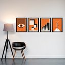 Ver imagem 2 de Kit 4 Quadros Artes Bauhaus Laranja e Preto 33x24cm - com Vidro:moldura Preta