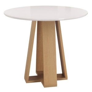 Mesa de Jantar Estilo Redonda 90cm com Vidro – Mdf/mdp, Tampo 18mm, Mel/off – Sonetto