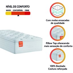 Colchão Solteiro Molas Ensacadas Real Pillow Top 88x188x27cm Branco Inducol - 3