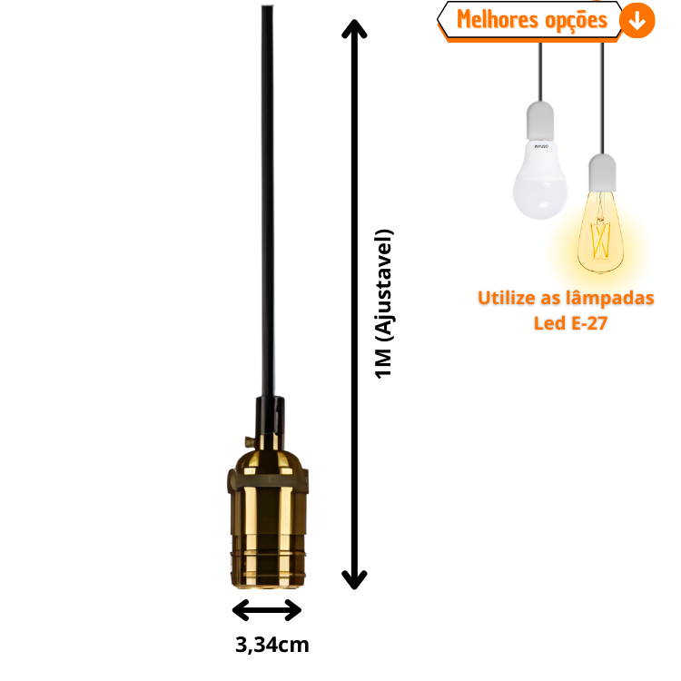 Pendente Luminária De Teto Dourado Correntinha liga/Desliga Retrô Industrial Cafeterias Bares Vitrin - 2