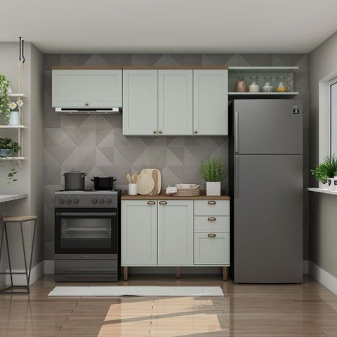 Cozinha Modulada Cristal 280cm Provençal Conjunto C/ Nicho Cor:mint com Ébano