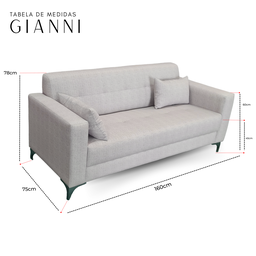 Sofá Gianni | Pé Aço Preto & Tecido Acquablock Impermeável | Medida 160cm | Linhão Bege - 6
