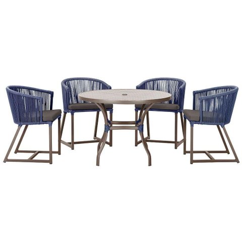 Mesa com 4 Cadeiras e Noronha Estofado 11 Trama Original Azul