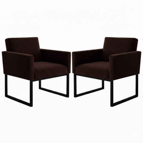 Kit 2 Poltronas para Recepção Lina com Base de Ferro Preto Resistente Marrom