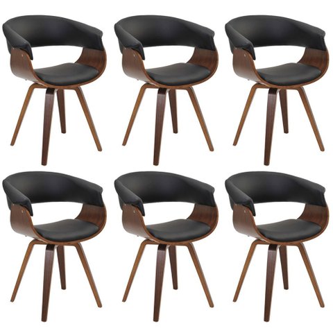 Kit 06 Cadeiras Decorativas para Sala de Jantar Ohana Fixa PU Preto G56 - Gran Belo