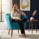 Ver imagem 6 de Poltrona Decorativa para Sala de Estar Pétala - Élpis Móveis - Veludo Azul