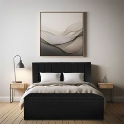 Kit Cabeceira e Calçadeira Baú Casal 1,40m Londres Suede Preto Dal Poz Estofados - 2