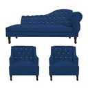 Ver imagem 1 de Kit Divã Cancun 185cm Braço Esquerdo + 2 Poltronas Genesis com Strass Suede: Azul Marinho